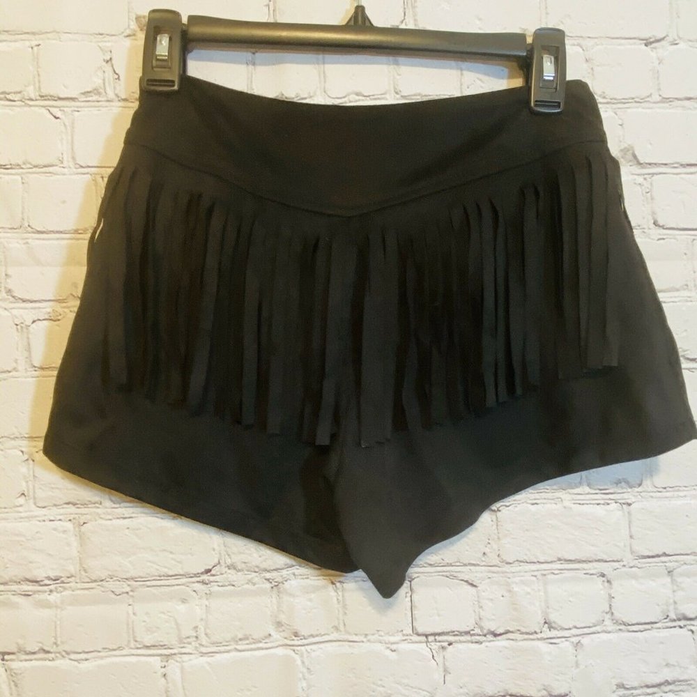 Tinley Size Small Black Faux Suede Fringe Shorts